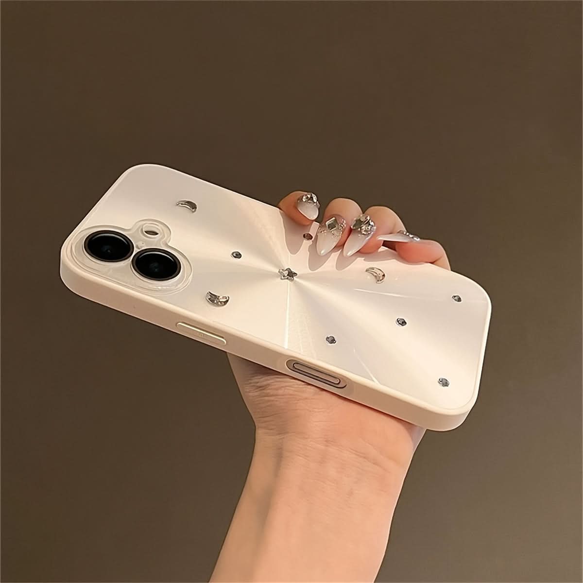 3D Glitter Moon Stars iPhone Case-White