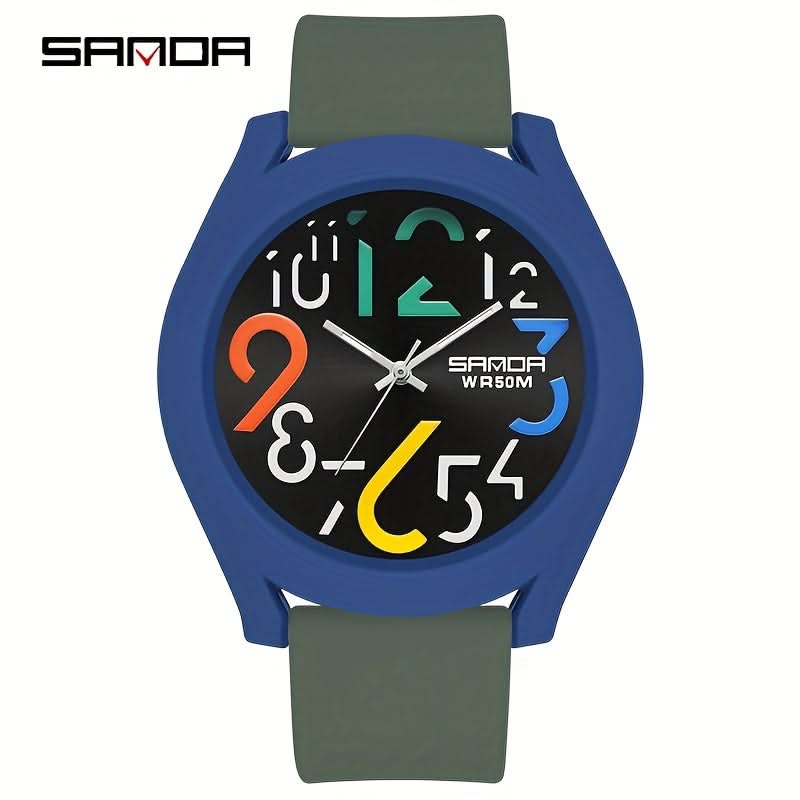 Men's Sports Quartz Watch – Colorful Removable Rubber Strap, Large Dial