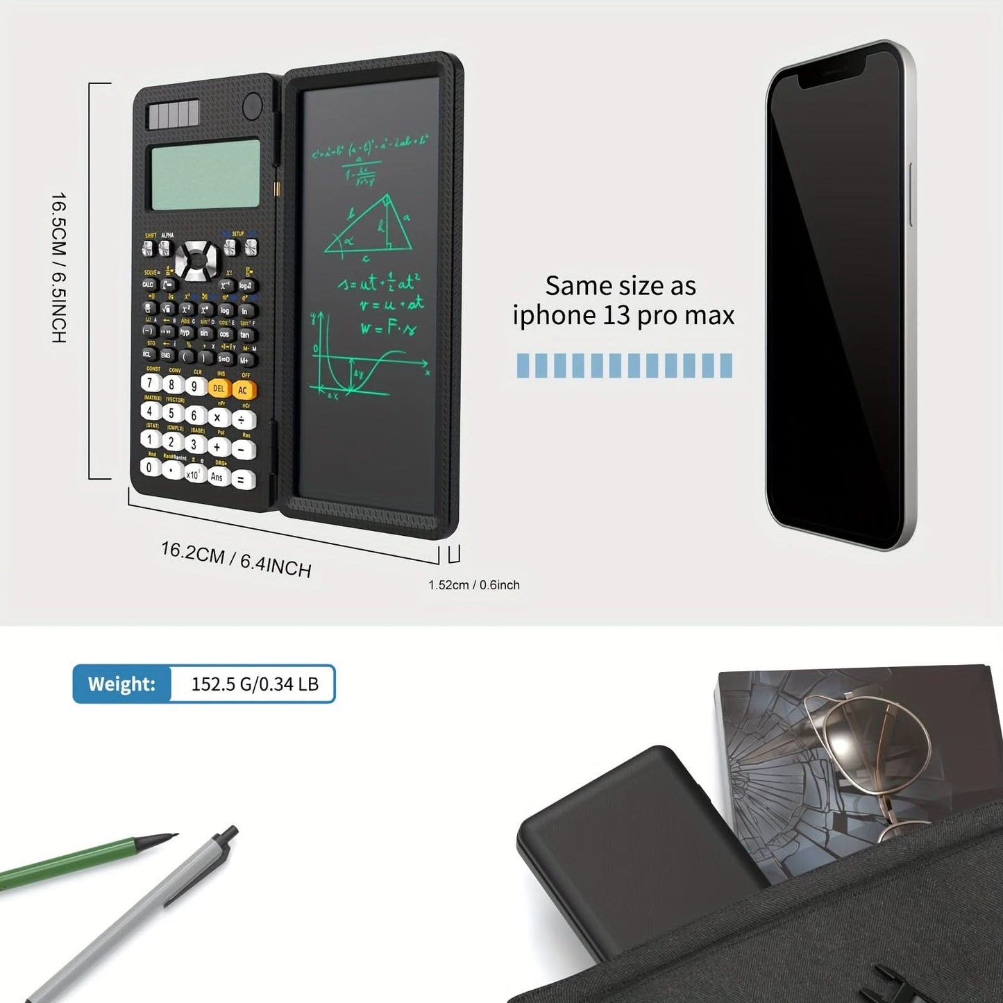 4-Line Solar-Powered Scientific Calculator with Notepad