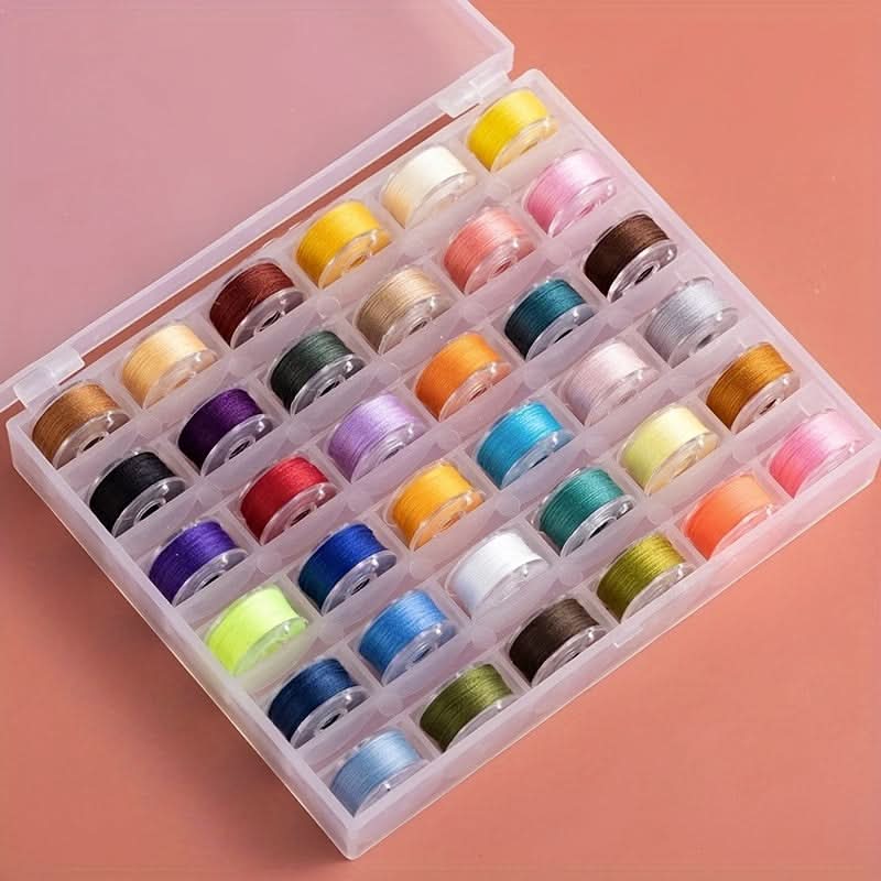 25/36pcs Deluxe Sewing Bobbin Set - Color-Coded Box with Pre-Threaded Bobbins