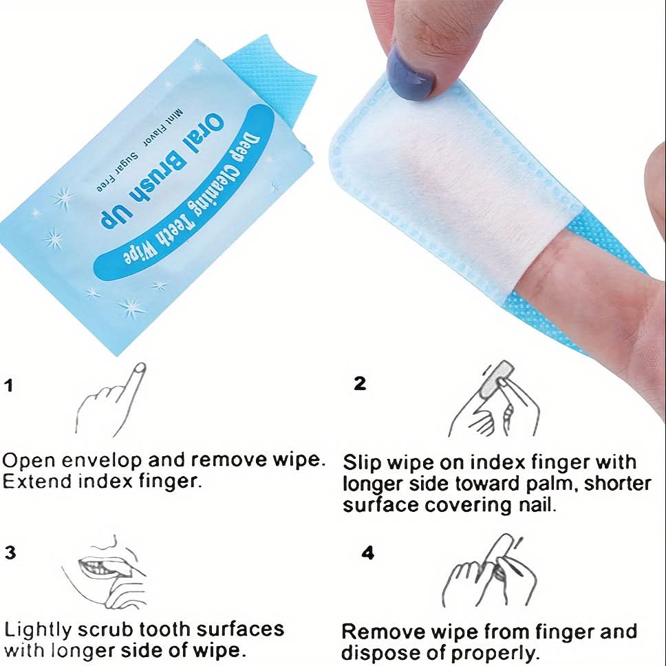 Mint Tooth Wipes – Finger Oral Cleaning Pads for Fresh Breath & Teeth Whitening