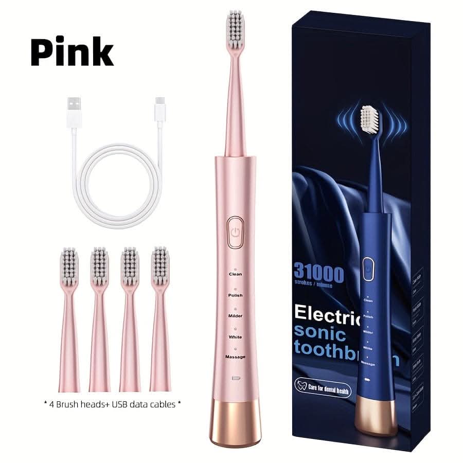 Ultrasonic Electric Toothbrush Kit – Rechargeable USB, 5 Modes, Waterproof