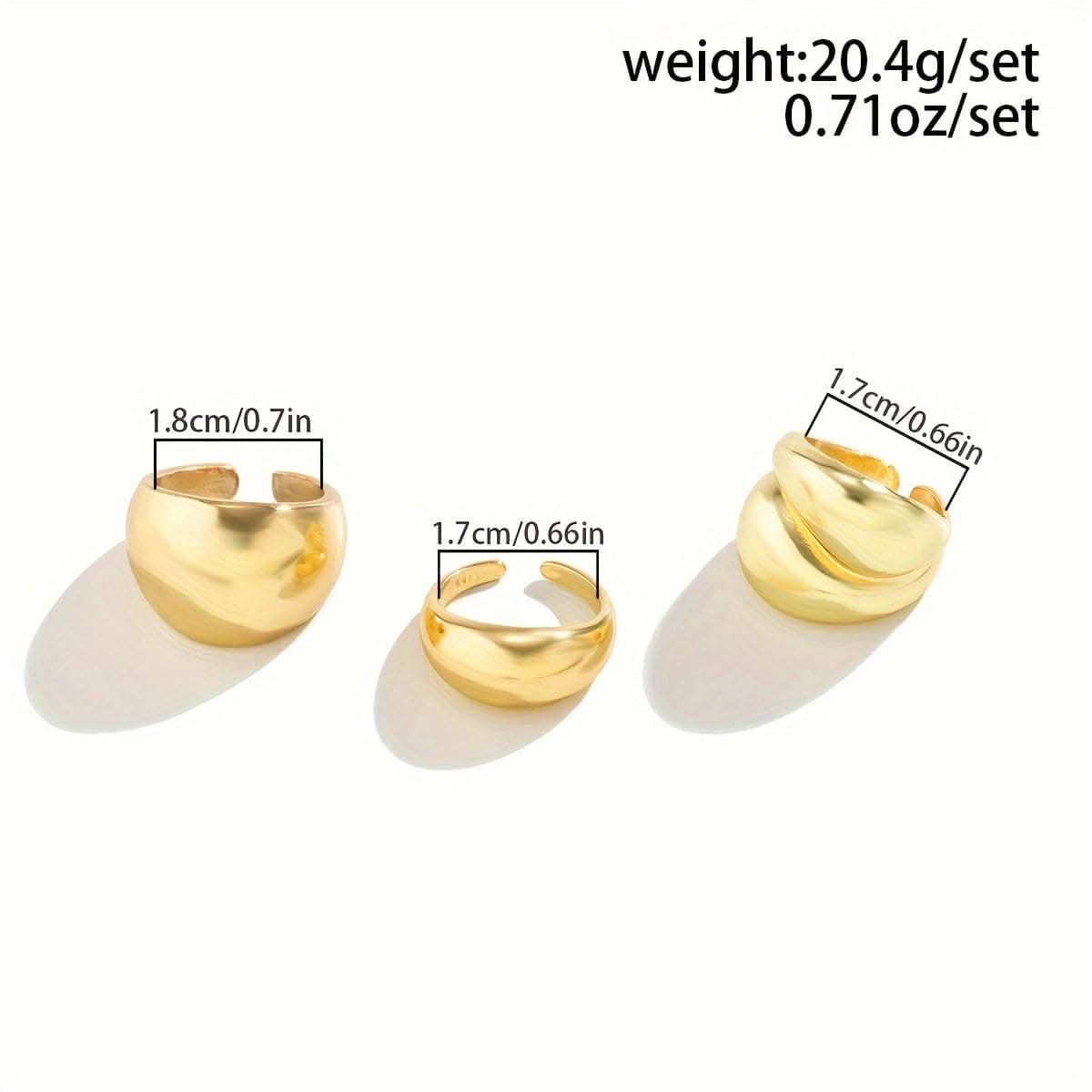 3pcs Elegant Geometric Open Rings – 14K Gold Plated