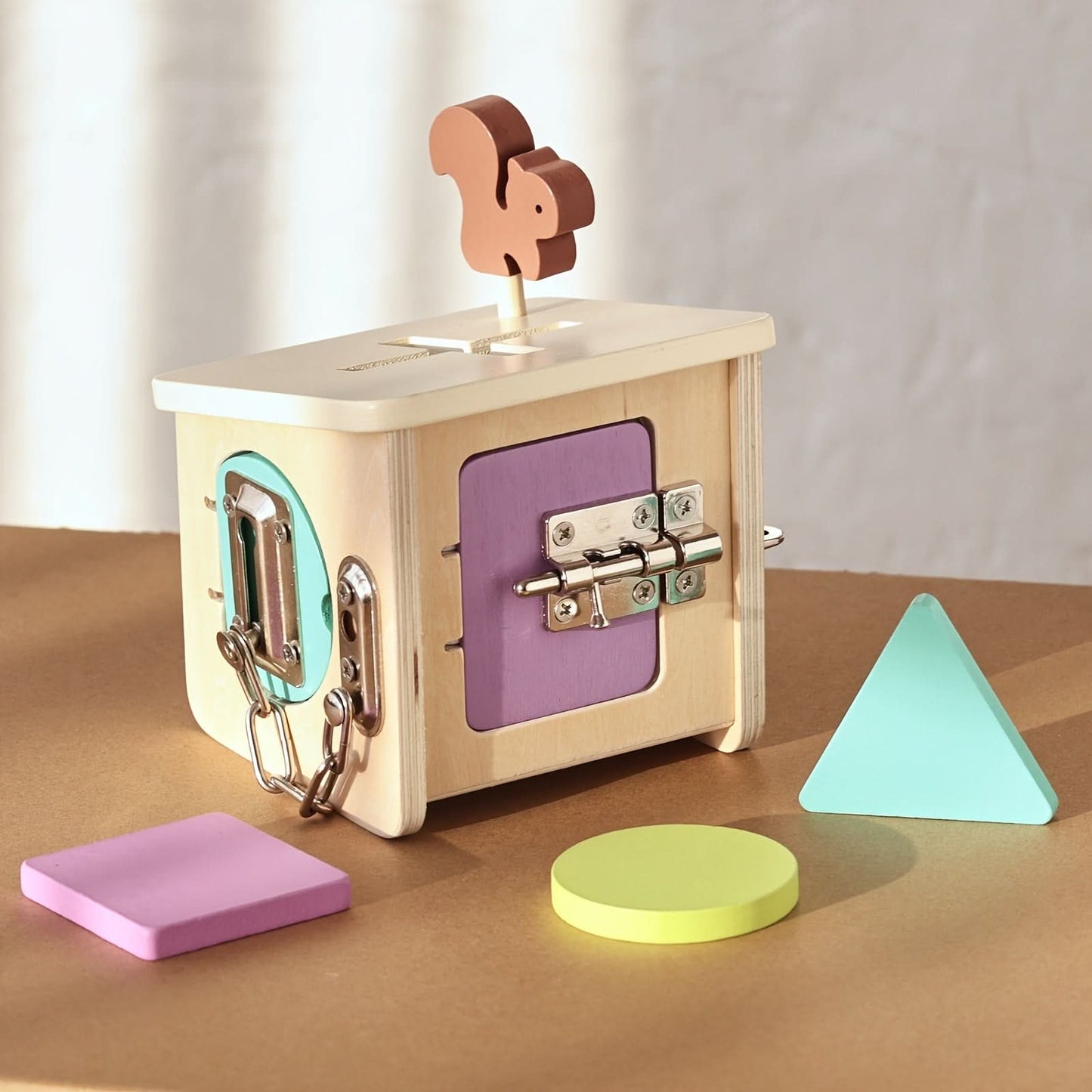 Wooden Shape Sorting Lock Box Toy – Early Education Activity Set for Toddlers