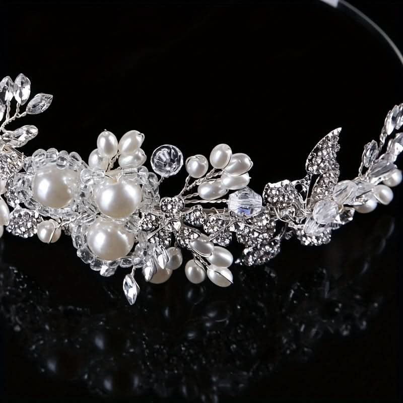Faux Pearl Rhinestone Flower Headband for Brides