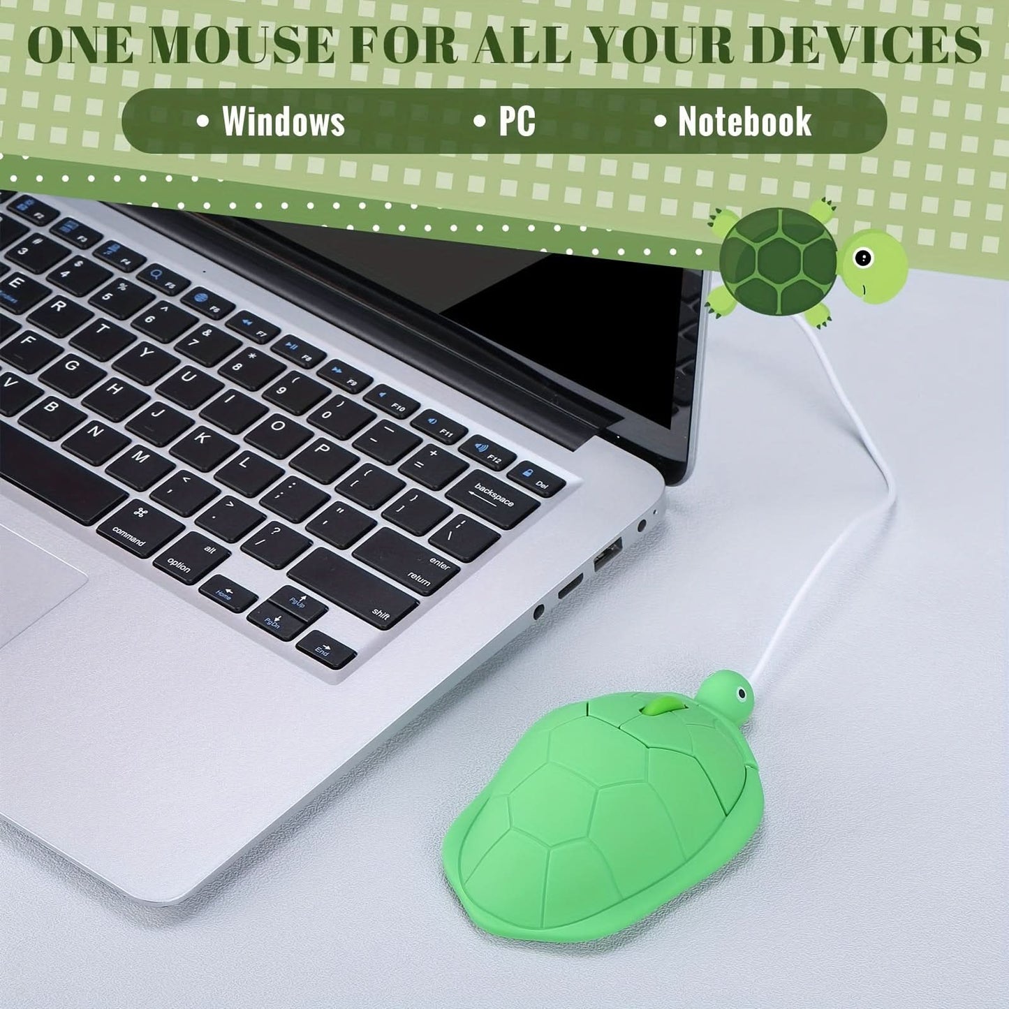 Cute Turtle-Shaped USB Wired Mouse - Green
