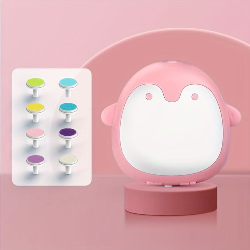 Electric Nail Grinder for Babies, Cartoon Penguin Design, 8 Grinding Heads