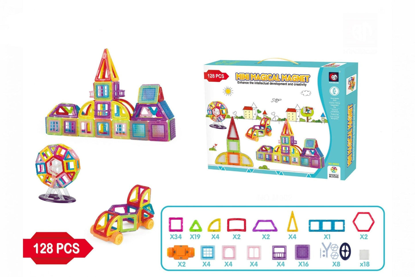 Magnetic Mini Tiles Building Blocks Set 128pcs