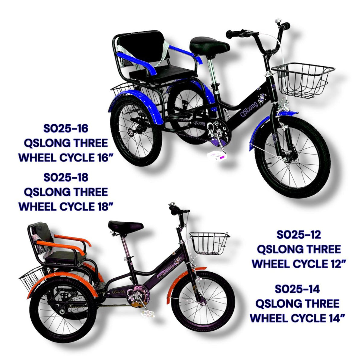 Qslong Three Wheel Cycle 16Inch Assorted