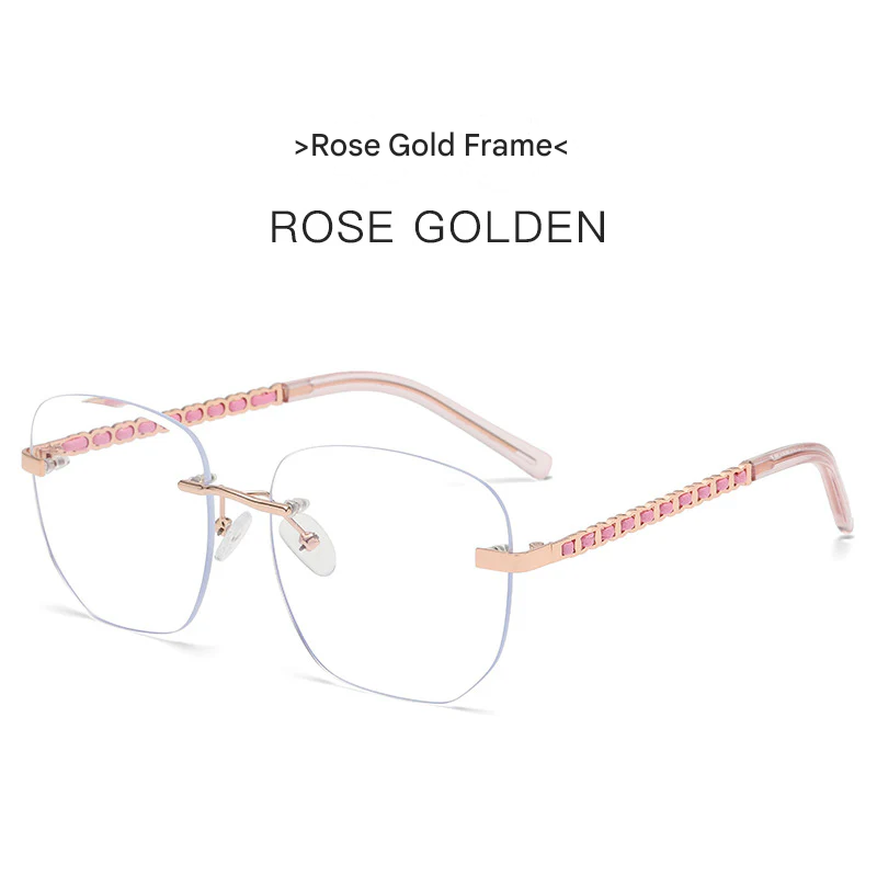 Women's Anti-Blue Light Square Glasses – Frameless Fashion Eyewear with Chain Detail