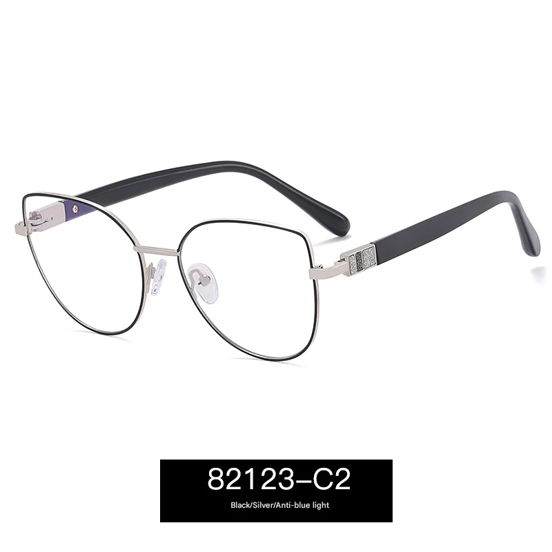 Women’s Cat-Eye Blue Light Glasses – Elegant Metal Full Frame with Rhinestone