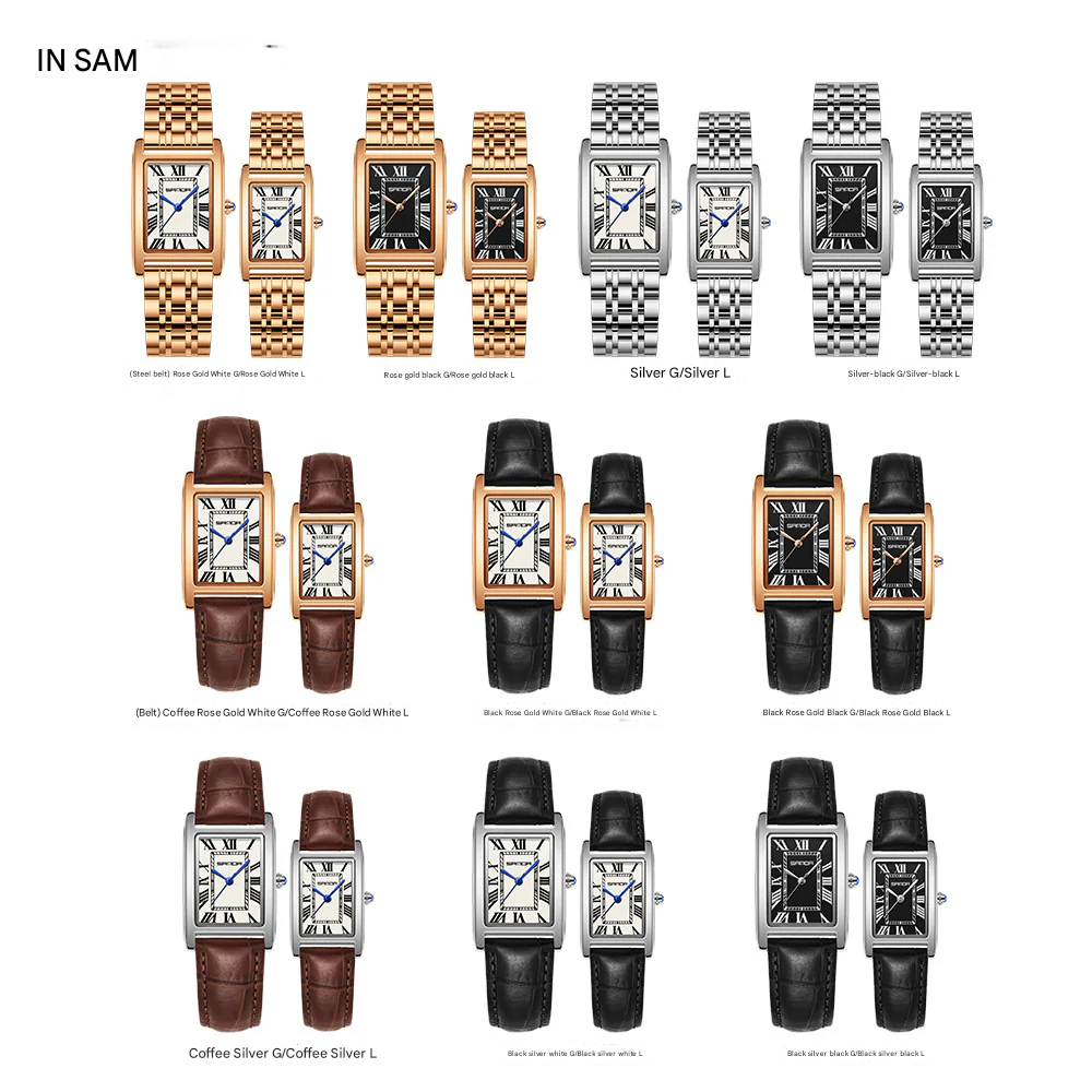 SANDA Retro Square Quartz Couple Watch – Waterproof Unisex Watch with Roman Dial