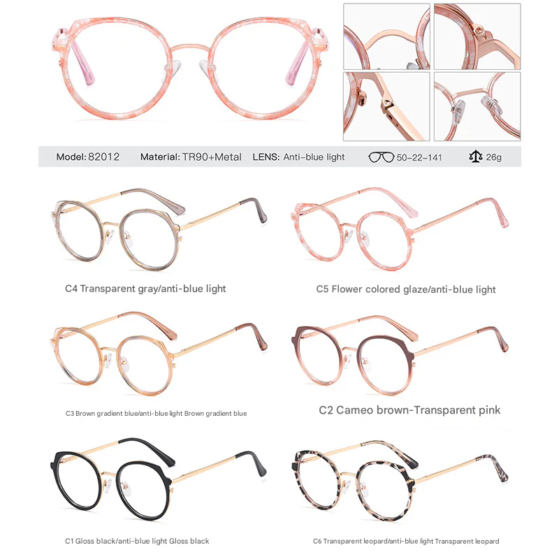 Women’s Round TR90 Blue Light Glasses Frame – Ultra-Light Full Frame Eyewear