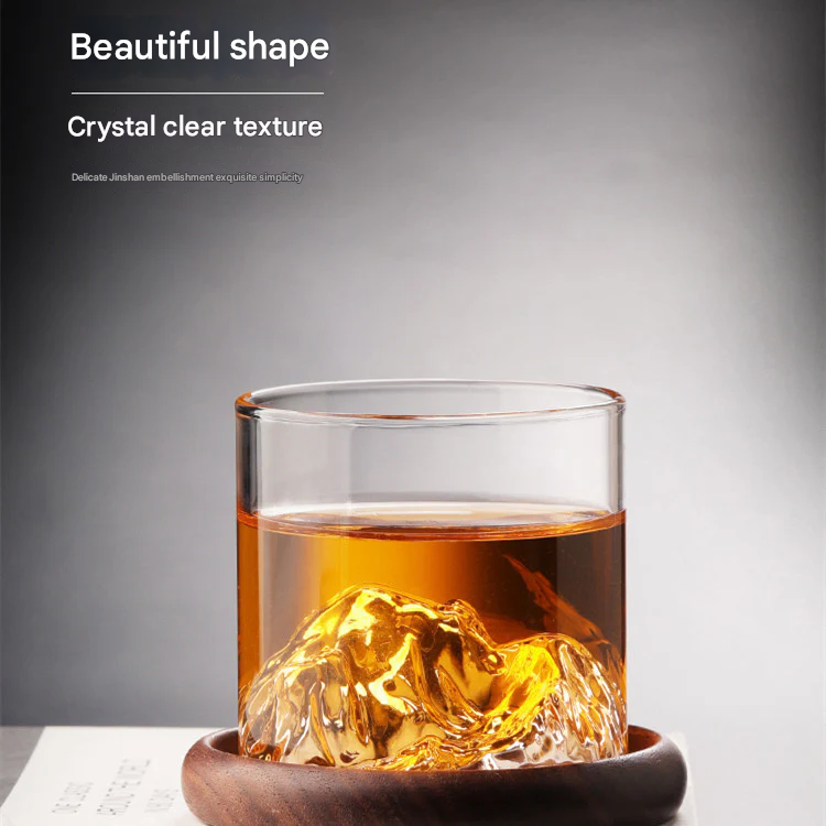 High Borosilicate Glass Whiskey Cup – Heat-Resistant Mountain Glass for Home & Bar Use