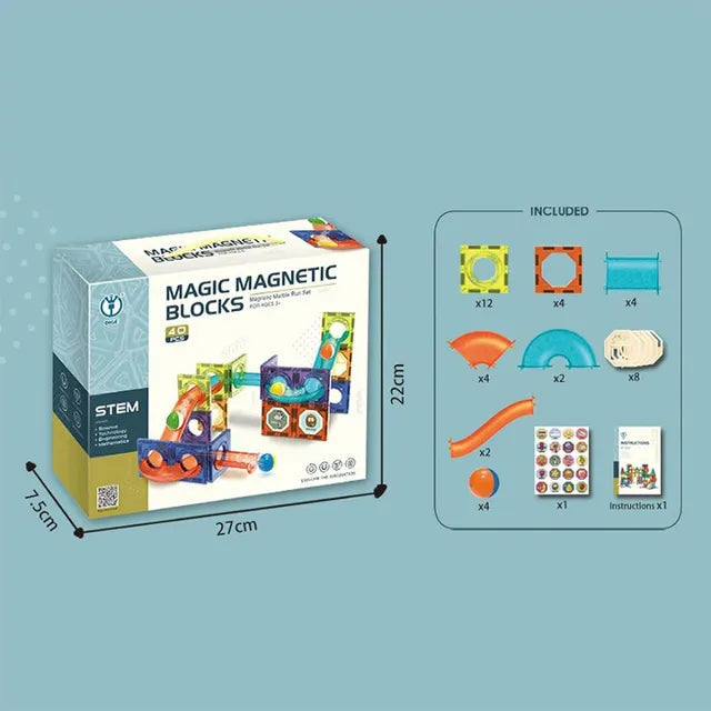 Magnetic Block And Marble Run Set 40Pcs