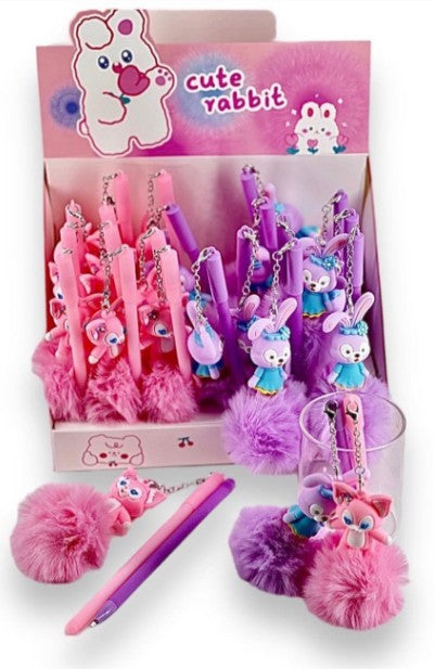 Fancy Gel Ink Pen With Pimpom 24 Pcs Assorted
