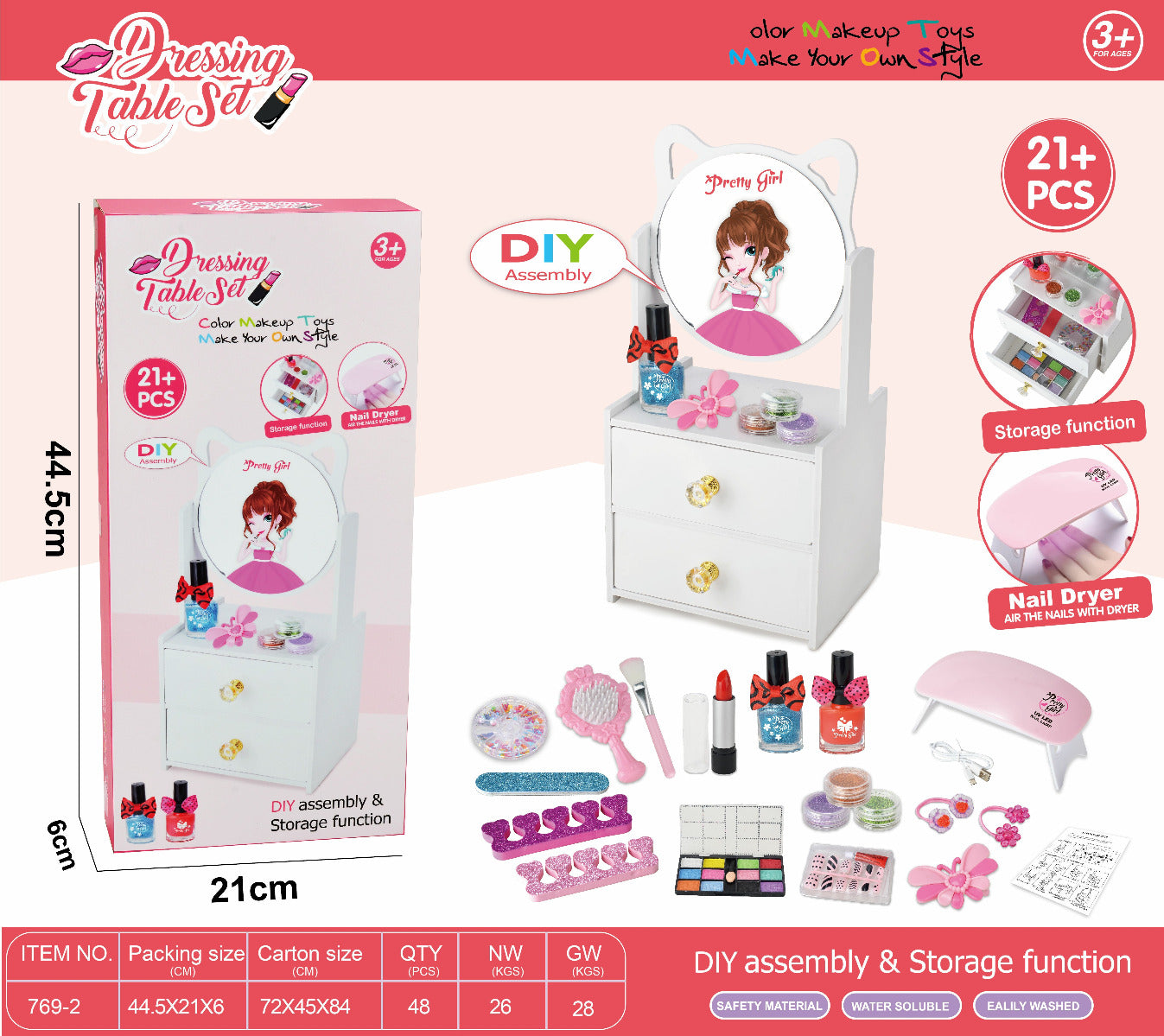 Makeup Set With Circle Mirror Desk 21 Pcs
