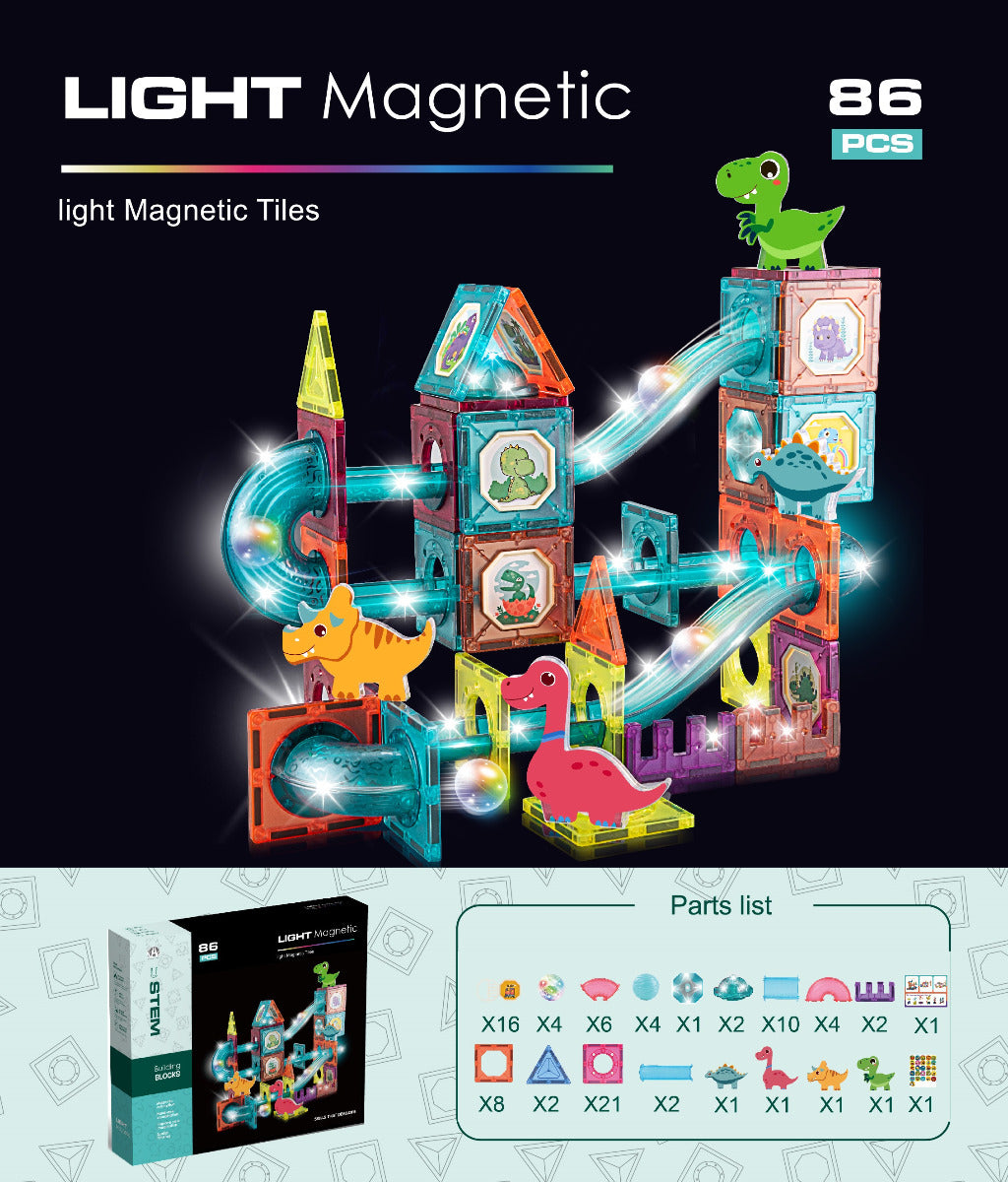 Magnetic Tiles 86pcs with Light