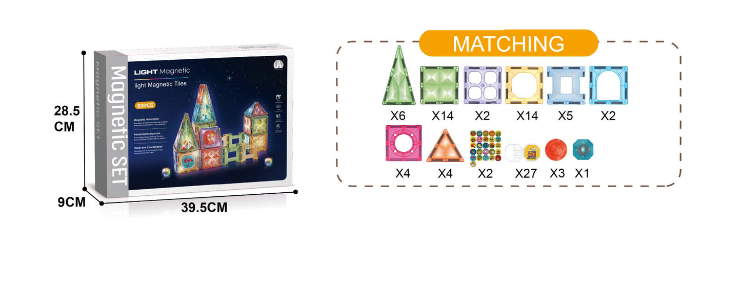 Magnetic Tiles 82pcs with Light
