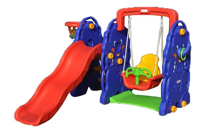 Kids 3-in-1 Junior Climber Slide Swing Set with Basketball Hoop
