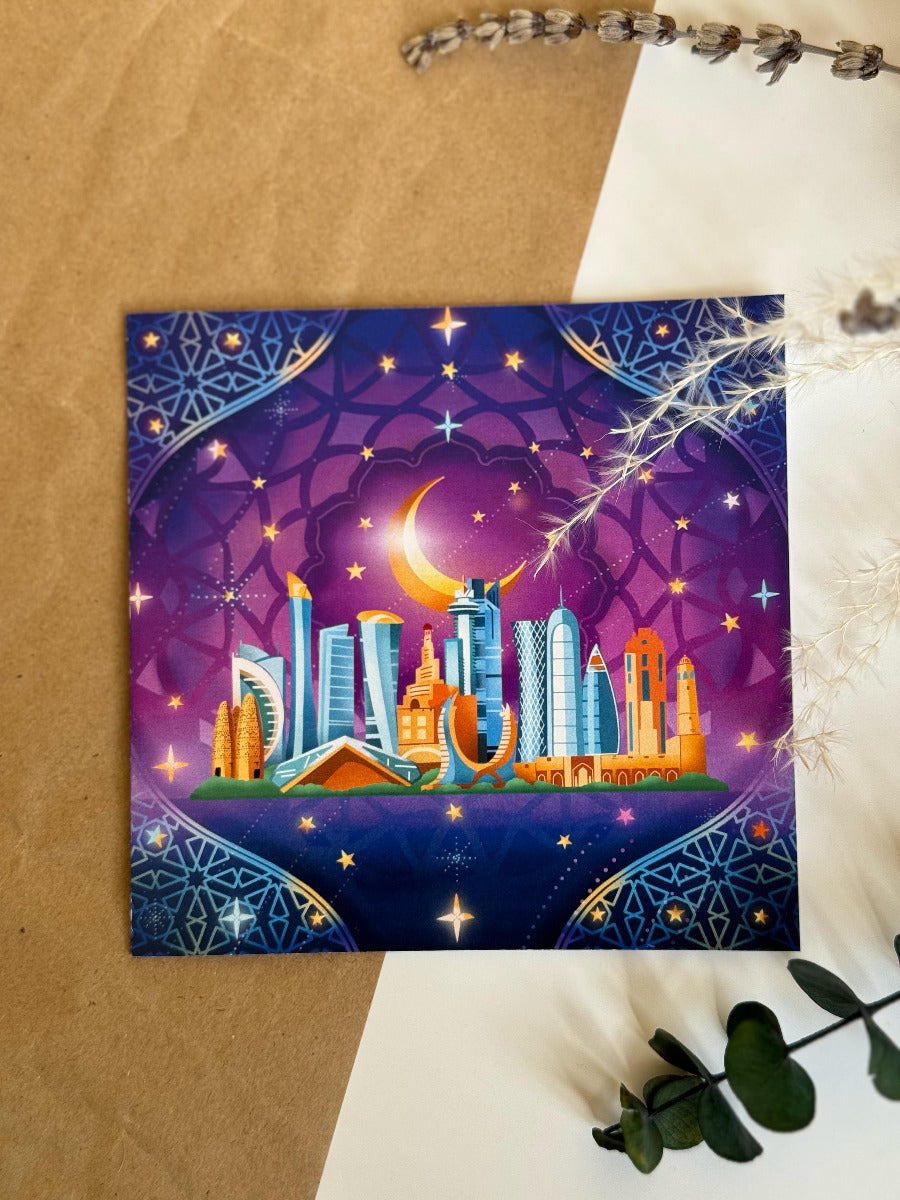 Greeting Card Doha Skyline Theme
