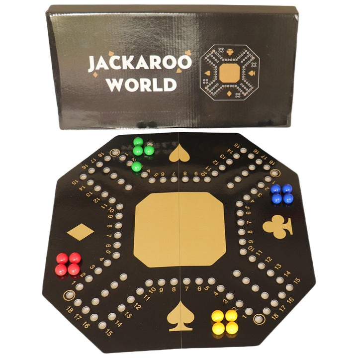 Jackaroo Multi Player Wooden Board Game With Glass Marbles and Cards