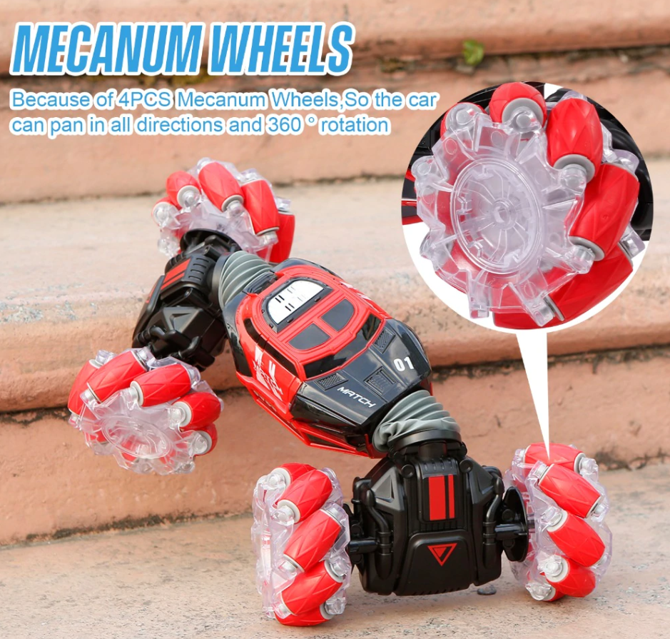 Skid Trax 4WD Remote Control Mecanum Wheels Stunt Car Red