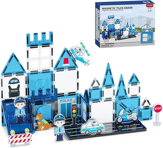 Police Theme Magnetic Tiles 42Pcs