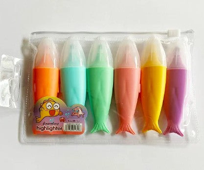 Fancy Fish Shaped Highlighter Markers Set 6Pcs