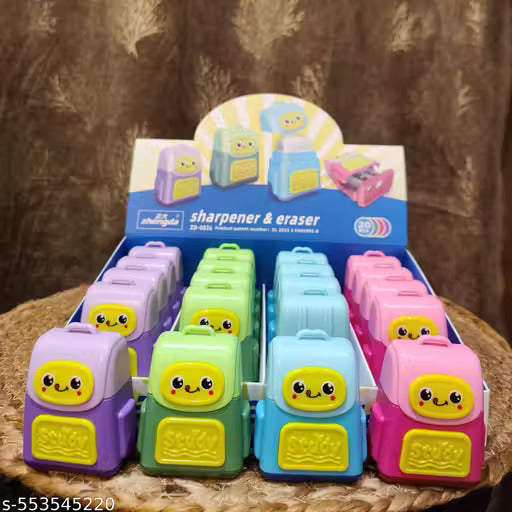 Study Bag Shape Eraser And Sharpner Set 20 Pcs