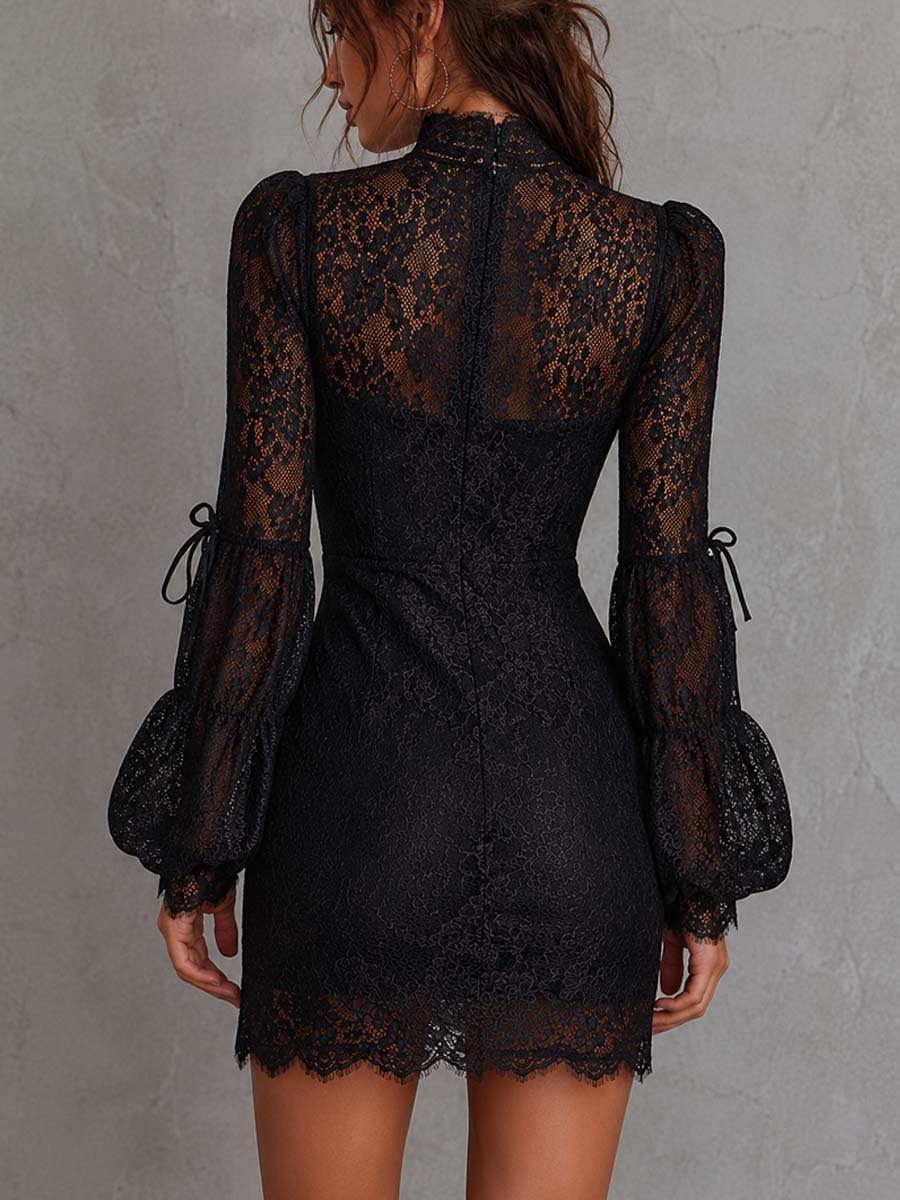 Vintage Keyhole Neckline Lace Mini Dress