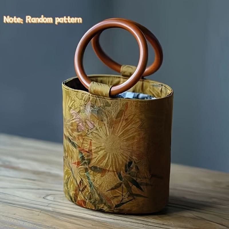 Vintage Floral Cotton Bucket Bag for Women