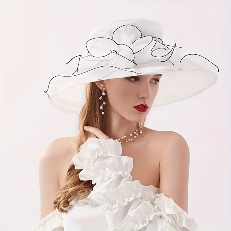 Black Organza Sun Hat for Women – Vintage Floral Design, Lightweight & Foldable