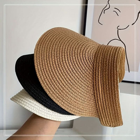 Women’s Foldable Straw Sun Visor – Wide Brim Roll-Up Beach Hat