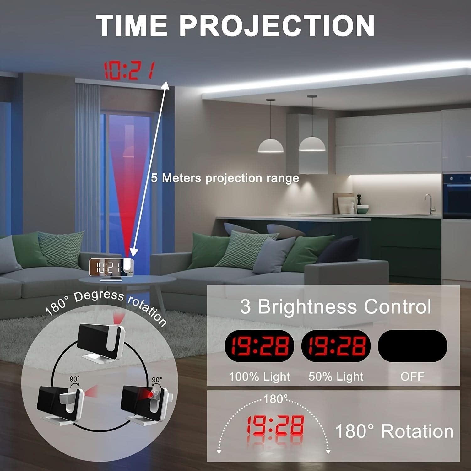 Smart Digital Alarm Clock – LED Display, FM Radio, Projection