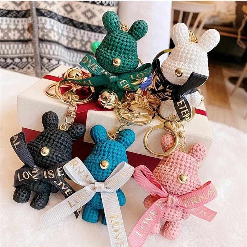 Adorable Bear Keychain with Bow & Bell – Cute Gift for Girls