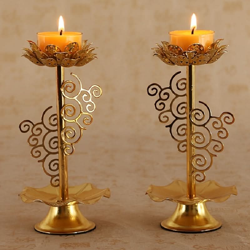 Exquisite Lotus Metal Candlestick Holder for Home & Prayer