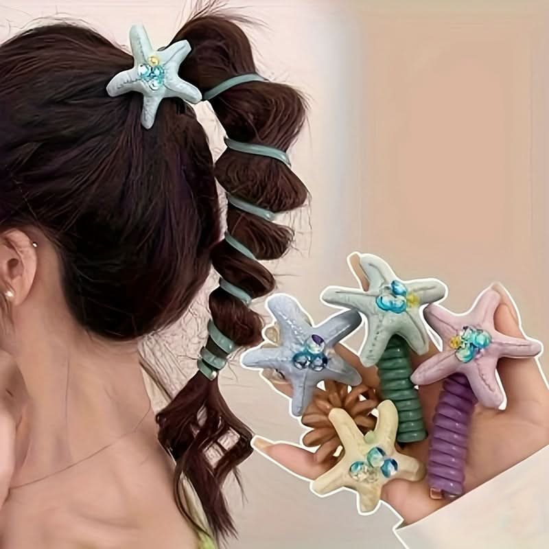 4PCS Starfish Crystal Hair Ties Set