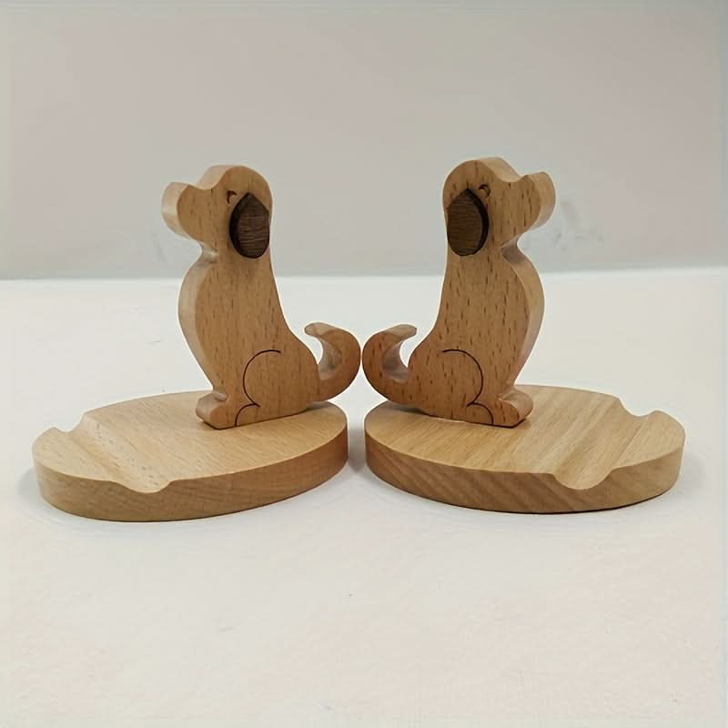 Wooden Cartoon Puppy Mobile Phone Holder
