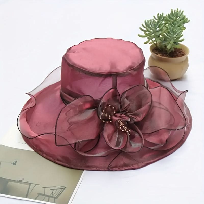 Black Organza Sun Hat for Women – Vintage Floral Design, Lightweight & Foldable