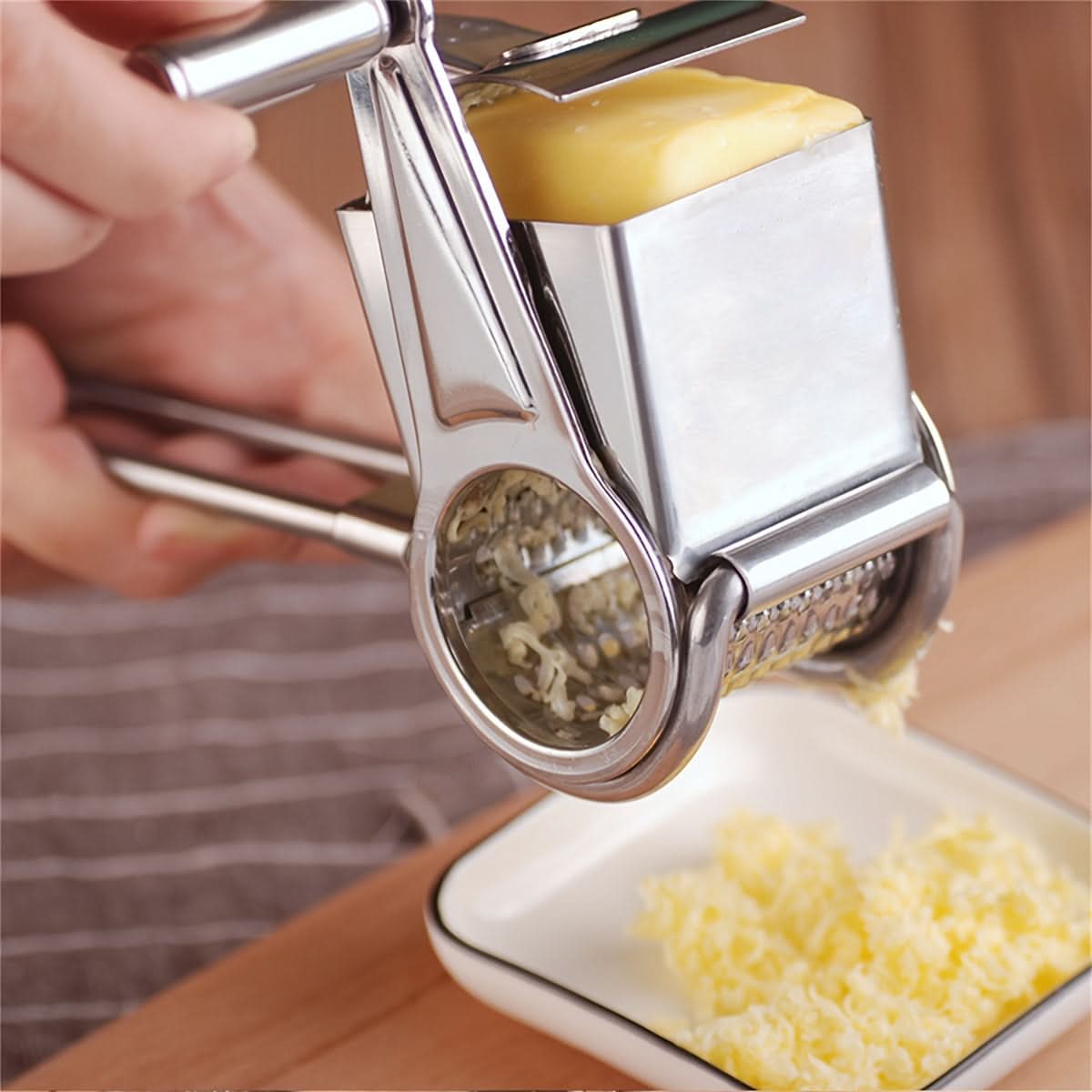 Stainless Steel Rotary Cheese Grater – Manual Parmesan Shredder for Mozzarella