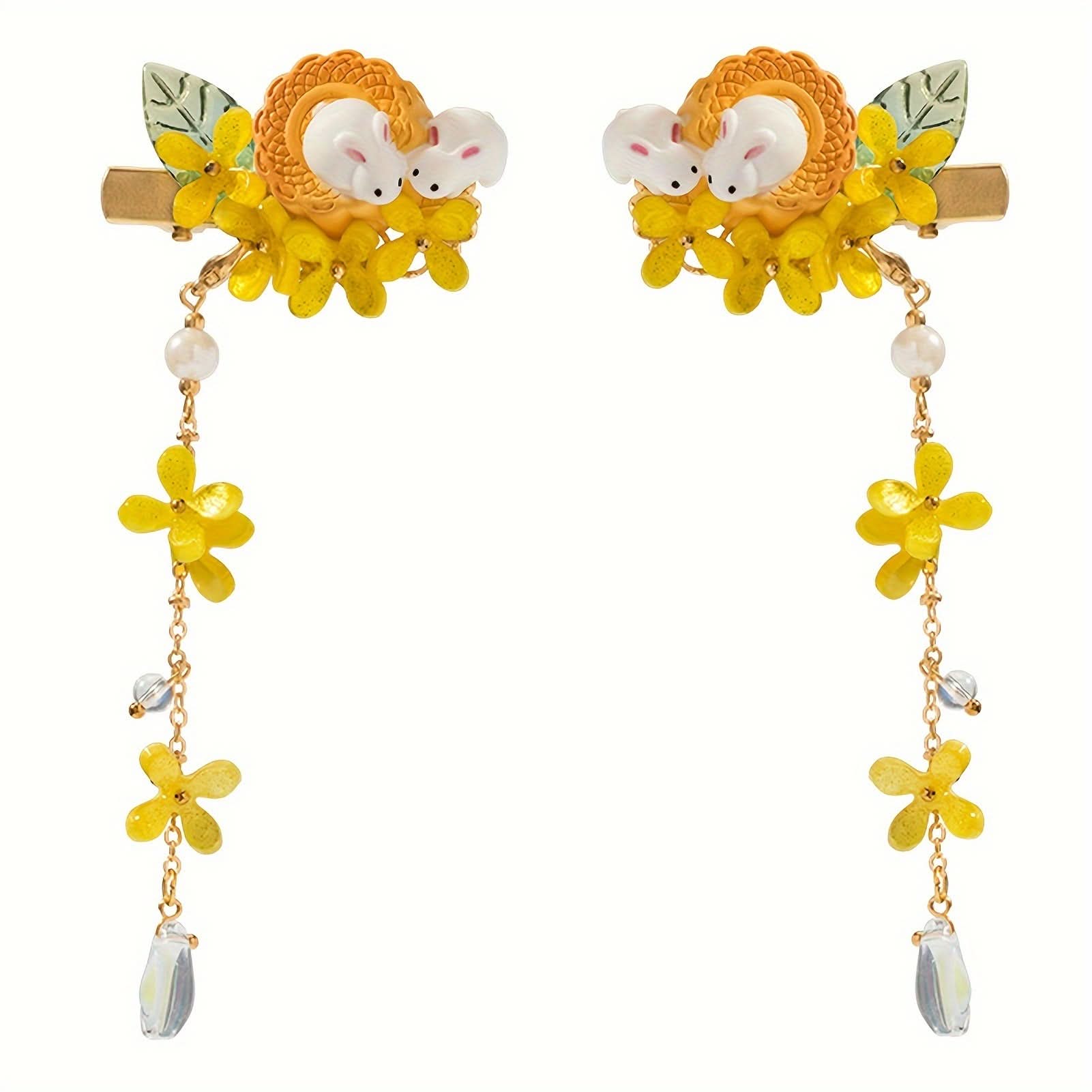 Chinese Rabbit Mooncake Tassel Hair Clip