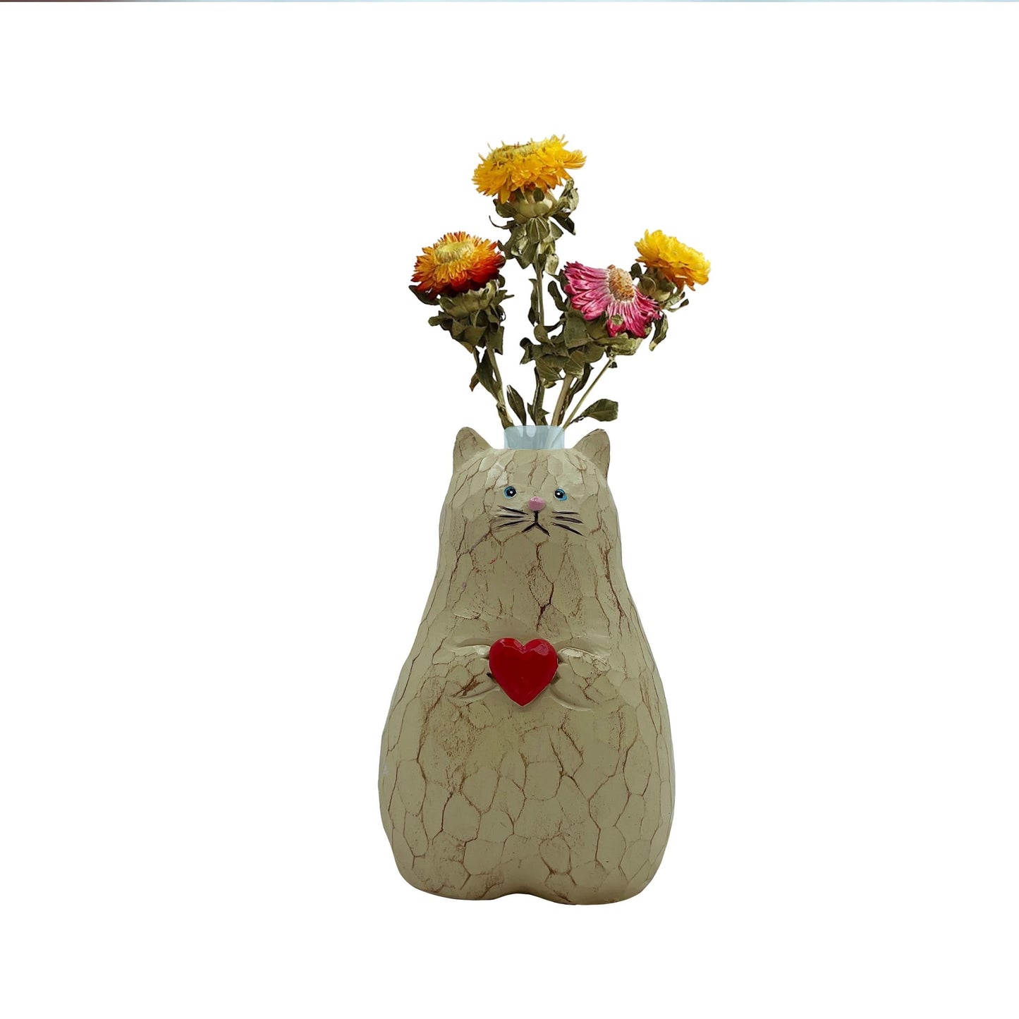 Cute Cat-Shaped Resin Vase – Heart Design Flower Planter