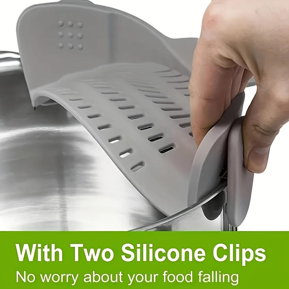 Adjustable Silicone Pot Strainer – Clip-On Kitchen Tool for Pots, Pans, and Bowls