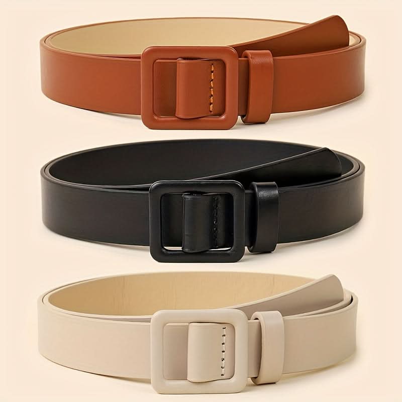 Vintage PU Leather Belt - Square Buckle Design