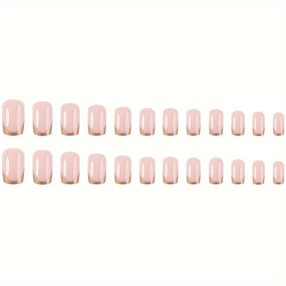 Chic Golden French Tip Press-On Nails – Medium Ballet Shape, Glossy Finish