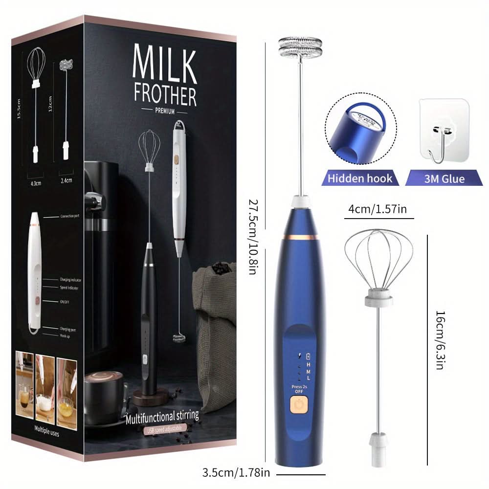 USB Rechargeable Handheld Milk Frother – 3-Speed Adjustable Blender