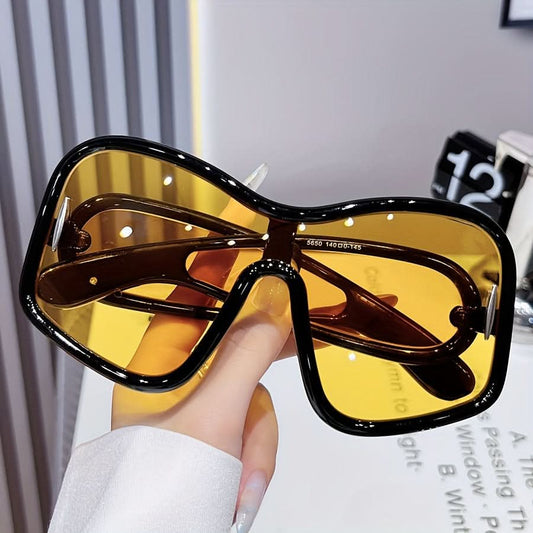 Oversized Square Frame Reflective Lens Glasses