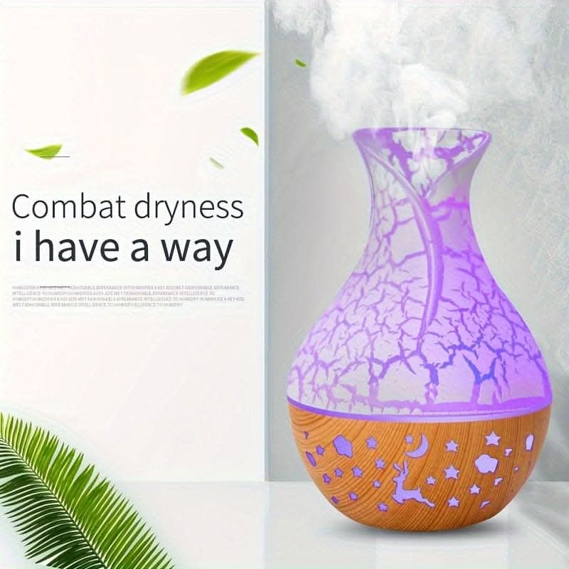 150ml Wood Grain Aromatherapy Diffuser Humidifier - Stylish Vase Design with LED Light