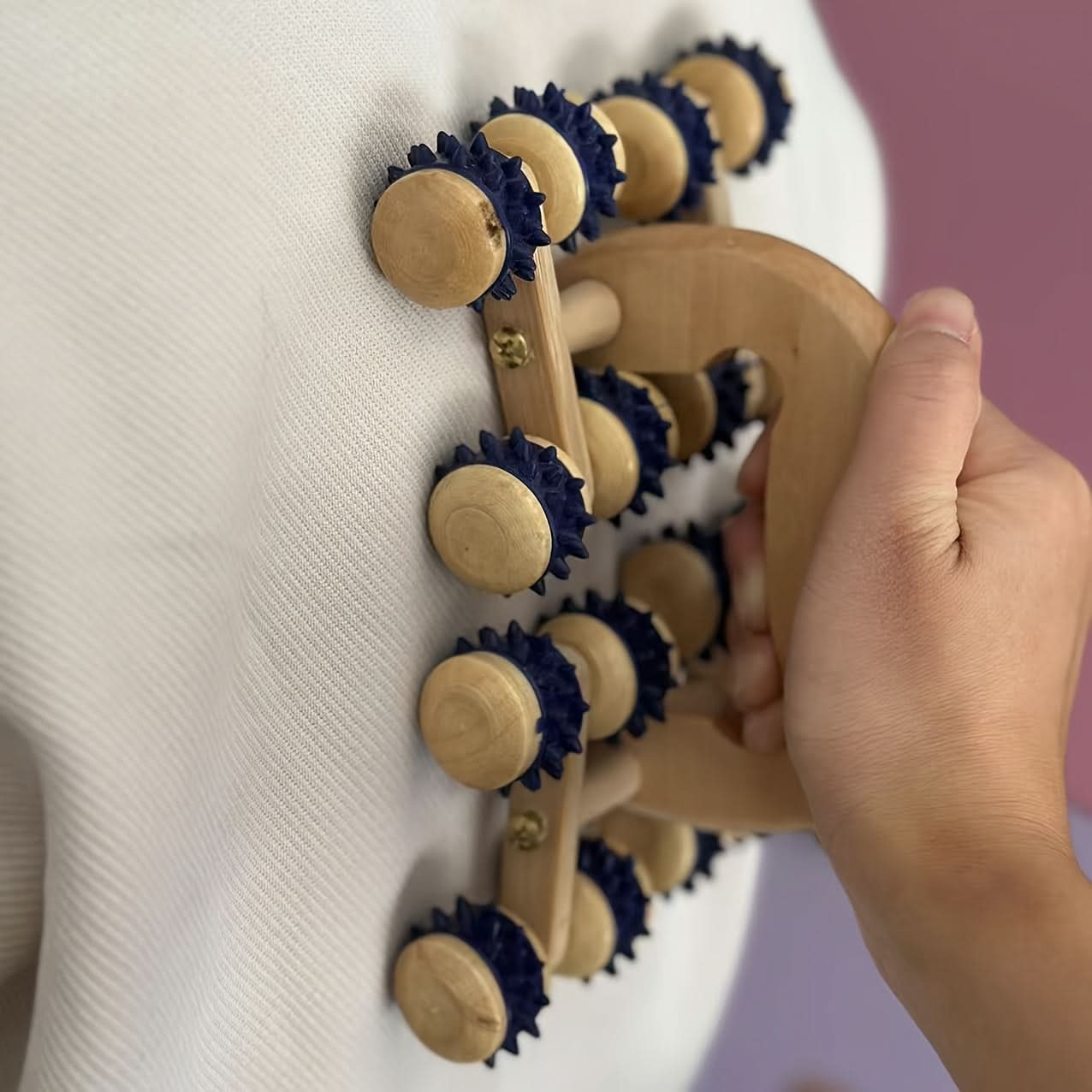 Wooden Massage Roller for Full Body Stress Relief - 16-Wheel Handheld Massager